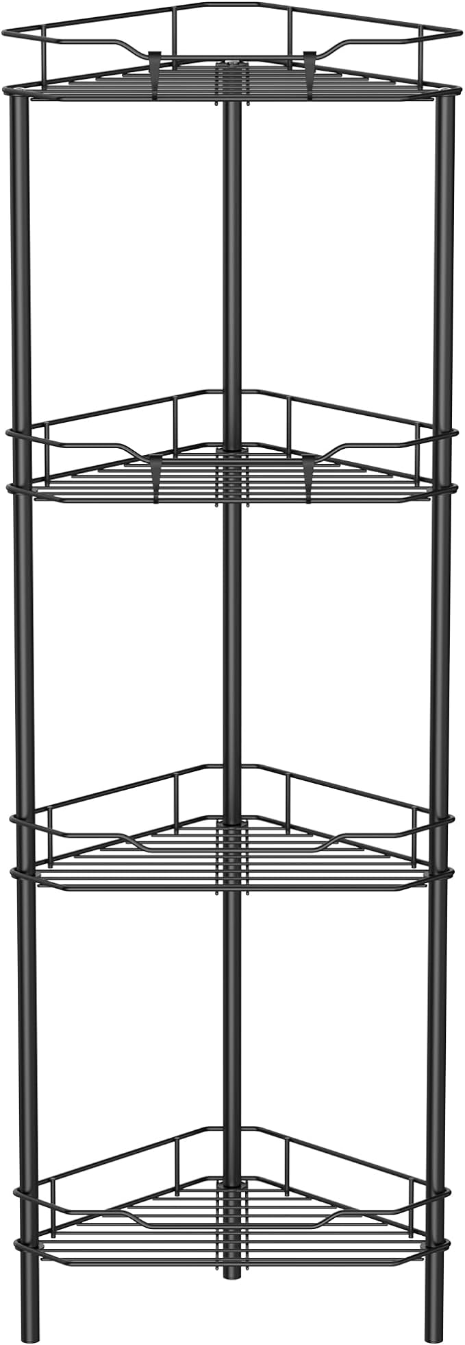 HuggieGems 4 Tier Floor Standing Corner Shower Caddy Organizer Shelf with Hooks, Bathroom Shelves Stand Rack, Black