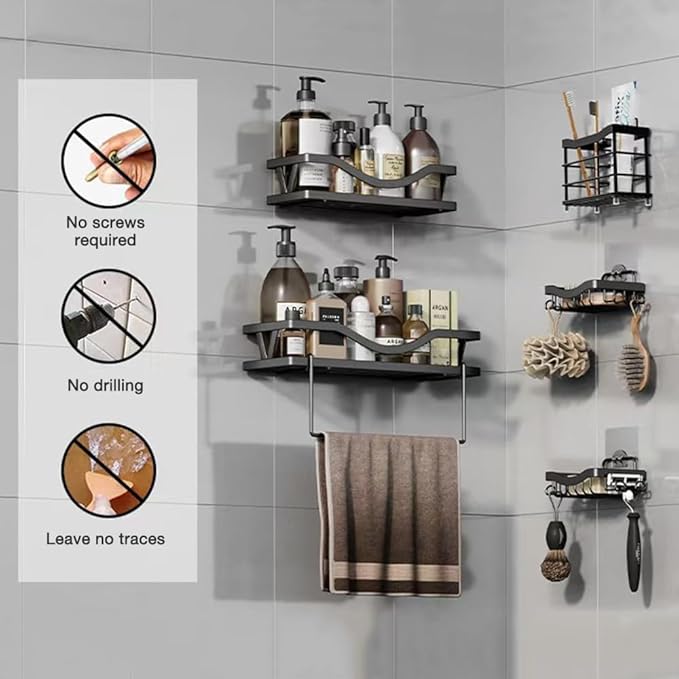 10 pcs Shower Caddy Adhesive Replacement Shower Shelf Adhesive Strips No Drilling Organizer Hooks Stickers for Shower Rack Basket Holder