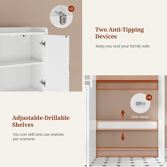 UPOSOJA Over The Toilet Storage Cabinet with Pulley Small Bathroom Storage, Space Saver W/Adjustable Shelf & Rack for Bathroom, Restroom, Laundry (White-Type B)