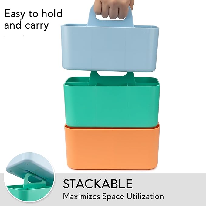 Tiawudi Multipurpose Caddy Organizer, Plastic Caddy with Handle, Stackable Desk Organizer for Stationery, Marker and Pencil, Office Supplies Organizer, Dorm Caddy