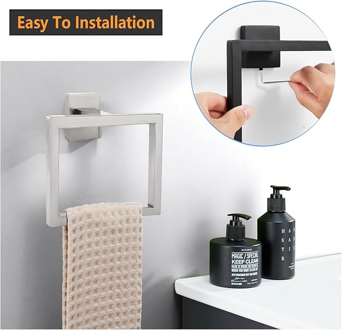 JOPOFI 2-Piece Towel Ring - Thicken SUS 304 Stainless Steel Towel Holder, Towel Racks for Bathroom, Square Modern Design Hand Towel Holder, Contemporary Hand Towel Bar - Brushed Nickel