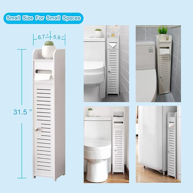 AOJEZOR Toilet Paper Holder Stand: Small Bathroom Storage Cabinet for Small Spaces,White