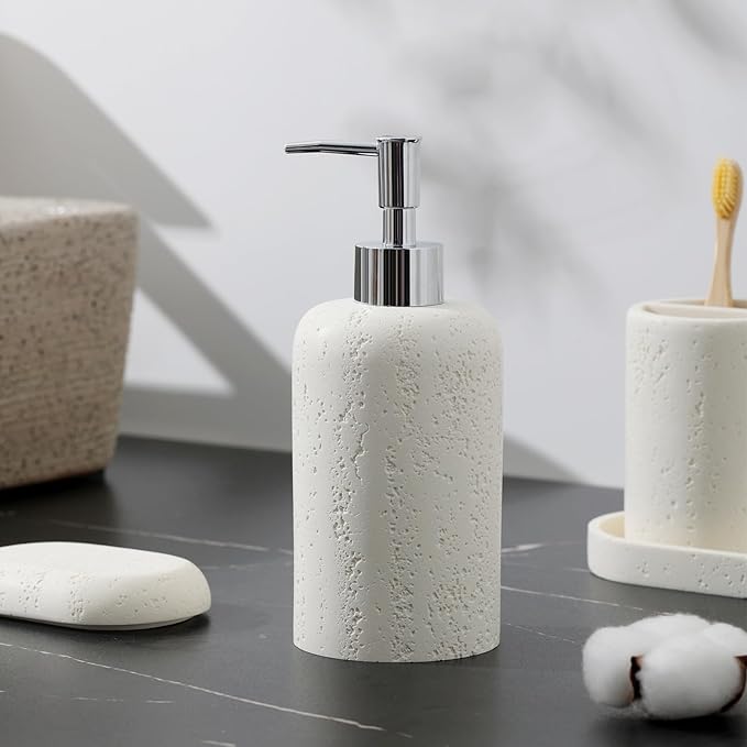 Bathroom Accessories Set, 5PCS Modern Bathroom Accessory Set with Soap Dispenser, Mouthwash Cup & Toothbrush Holder, Qtip Holder, Tray