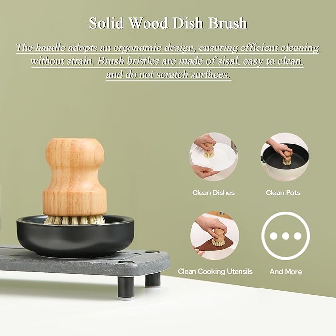 MOMEEMO Matte Black Soap Dispenser Set Comes with Stainless Steel Pumps, Instant Dry Tray, and Dish Scrub Brush, Suitable for Matte Black Kitchen Accessories. (Black)