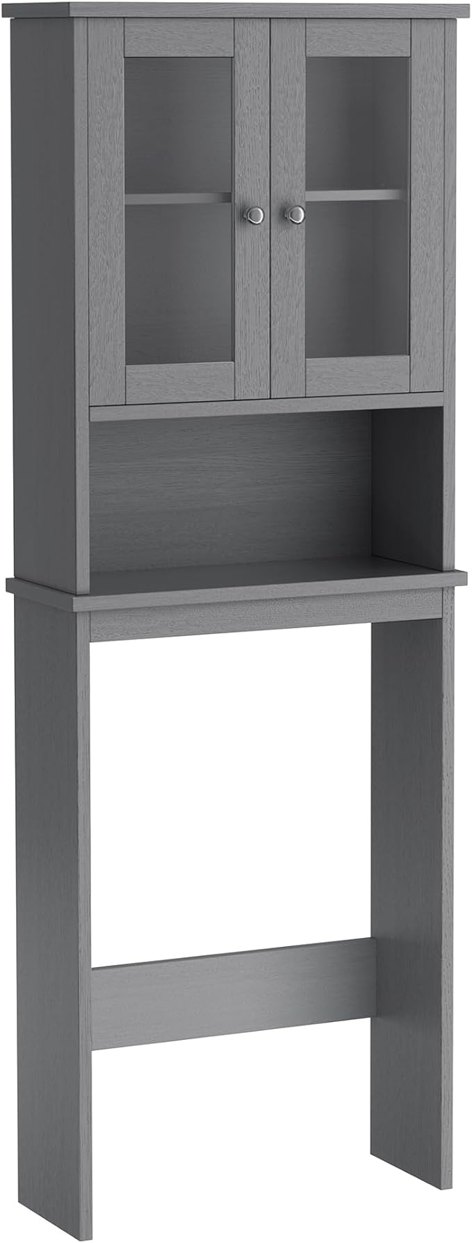 Nuturelly Over The Toilet Storage Cabinet, Bathroom Storage Organizer with Adjustable Shelves and Double Glass Doors, Freestanding Above Toilet Storage with Open Shelf, Wooden Toilet Rack(Gray)