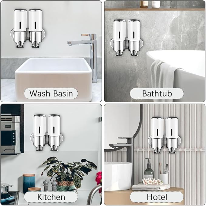3 in 1 Chamber Wall Mounted Bathroom Shower Pump Dispenser and Organizer-Holds Shampoo, Soap, Conditioner, Shower Gel, for Bathroom Kitchen Hotel (White)