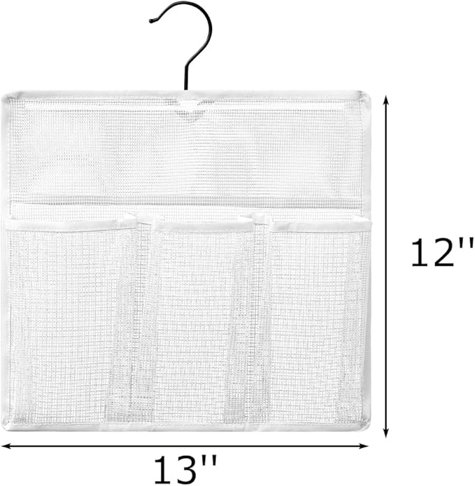 ALYER Mesh Shower Organizer,Shower Caddy with Rotating Detachable Metal Hanger, Quick Dry Bathroom Storage for Toiletry Accessories, Portable Shower Bag for RV,Dorm,Gym and Travel (White)