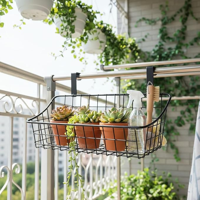 Basket with hook Grid Storage Basket, Hang it behind a door or on a railing, Over the Cabinet Door, Small, BLack,2 Pack