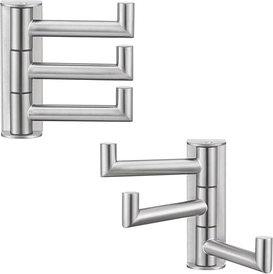 Angle Simple Swivel Towel Hooks, SUS 304 Stainless Steel Foldable Robe Hand Towel Holder for Bathroom Kitchen Wall, Brushed Nickel, 2 Pack