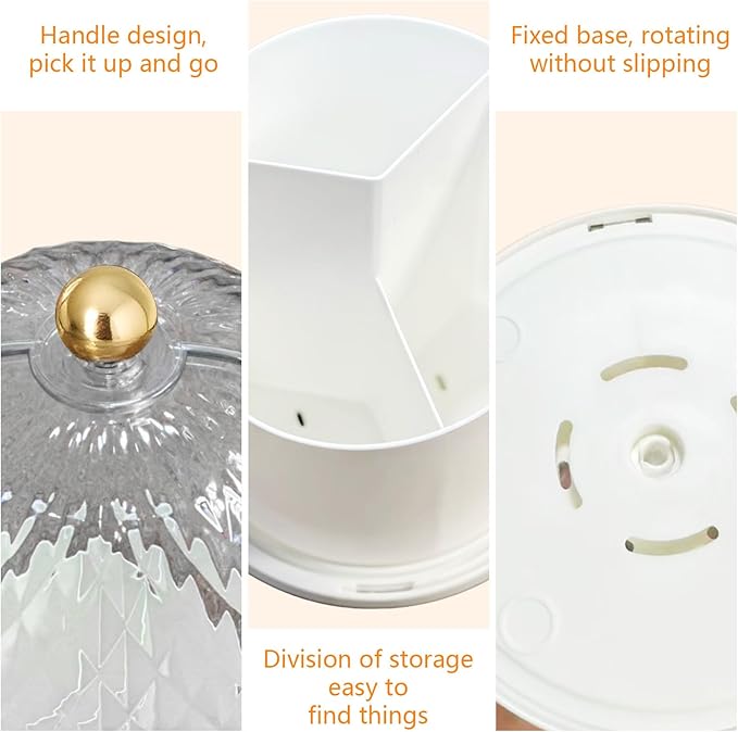 360 Rotating Makeup Brush Holder Organizer With Lid - Multifunctional Toothbrush Holder With Cover For Bathroom Countertop - Dustproof Storage For Make Up Brushes Toothbrush Toothpaste (White)