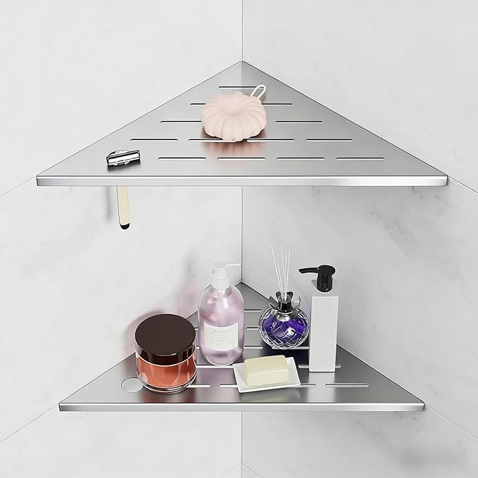 Shower Shelves, Corner Shower Shelf, 304 Stainless Steel Shower Caddy with Razor Hole, Shower Shelf for Inside Shower, Modern Sturdy Shelves for Tile Walls, Bathroom Shelves (Silver)