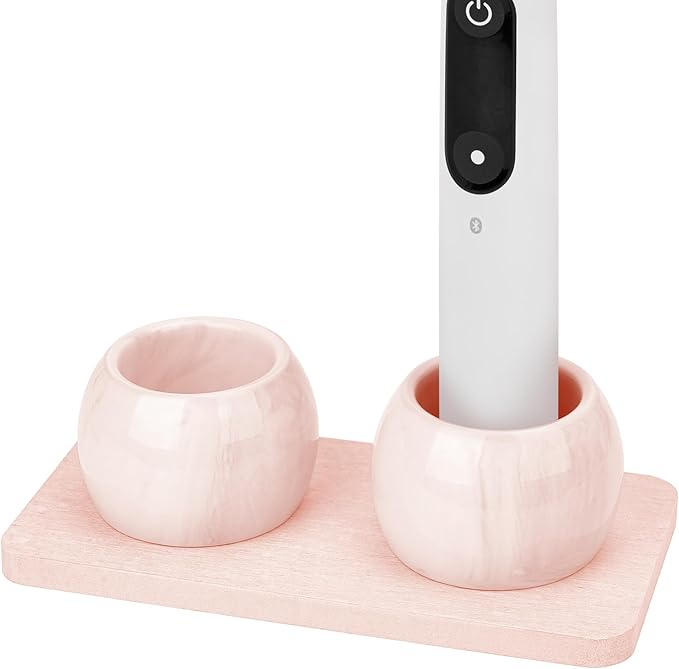 2 Pack Ceramic Toothbrush Holder with Diatomite Toothbrush Tray for Bathroom Shower Countertop Storage Organizer, Small Toothpaste Razor Electric Tooth Brush Head Stand (Pink)