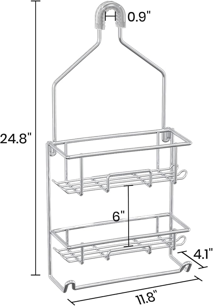TreeLen Shower Caddy Hanging over Shower Head Shower Hanger Organizer with 10 hooks Bathroom Storage Shelf-Chrome
