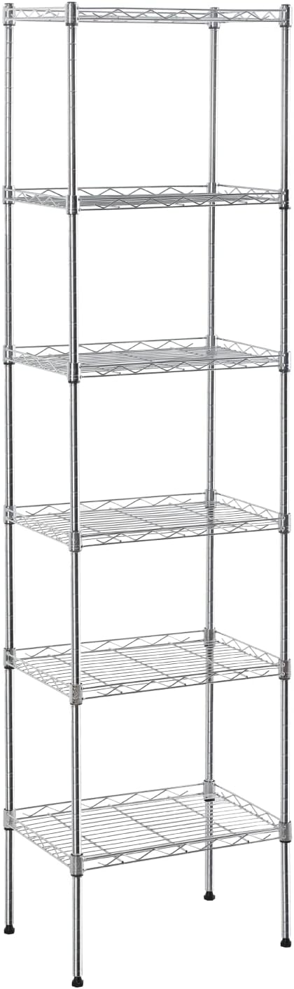 5-Tier Storage Shelves, Wire Metal Shelving Unit with Adjustable Shelves, 750 lbs Capacity, Heavy Duty Storage Rack for Kitchen, Pantry, Garage, Bathroom, Office Organization, 16.7" L×11.8" W×47.6" H