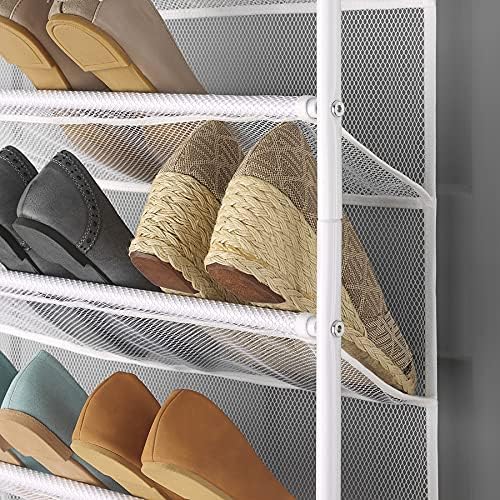 Whitmor 36 Pair Over the Door Shoe Organizer, 12 Tier Hanging Shoe Organizer, Heavy Duty Metal & Mesh Shoe Holder, Hanging Shoe Rack for Closet Organizer & Storage, 74"L x 21.7"W x 7.5"H, White