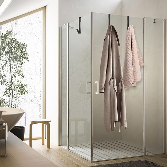 Extended Shower Door Hooks, 4 Pack Heavy Duty Stainless Steel No Drill Over Door Towel Hooks for Frameless Glass Shower Door, Bathroom Organizer (7 Inch)
