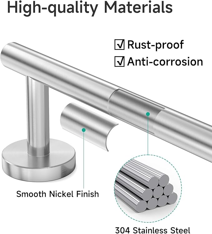 USHOWER Brushed Nickel Towel Bar, 24-Inch Towel Rack for Bathroom Wall Mounted, Thicken SUS304 Stainless Steel Towel Rod Modern Home Decor (Total Length 26-Inch)
