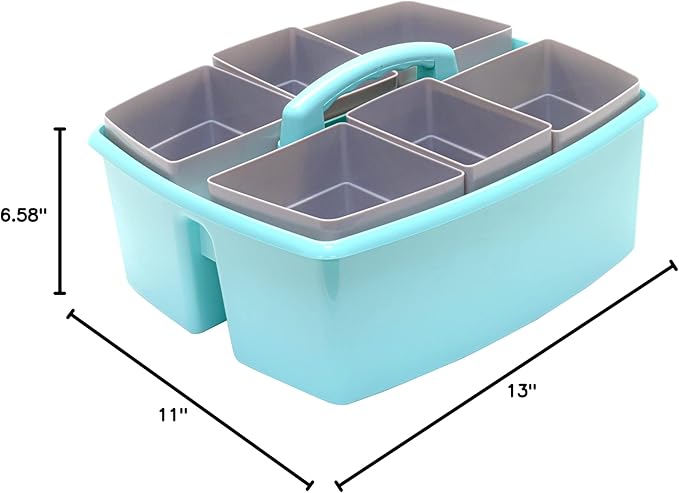 Storex Large Classroom Caddy with Cups, 13 x 11 x 6.575 Inches, Teal, Case of 2 (00984U02C)