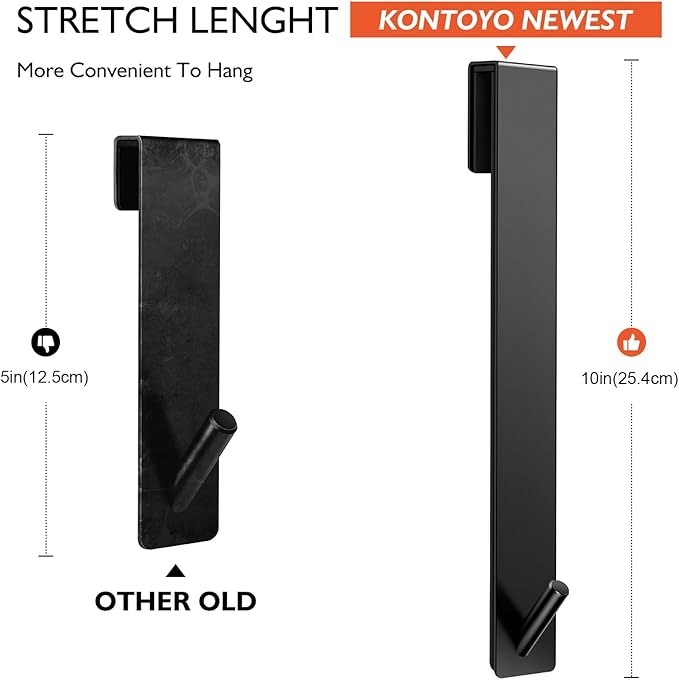 Kontoyo Shower Door Hooks(10 Inch),Extended Over Door Hooks for Bathroom Frameless Glass Shower Door,Stainless Steel Towel Hooks,Heavy Duty Rack Hooks for Robe,Towel-4 Pack-Black