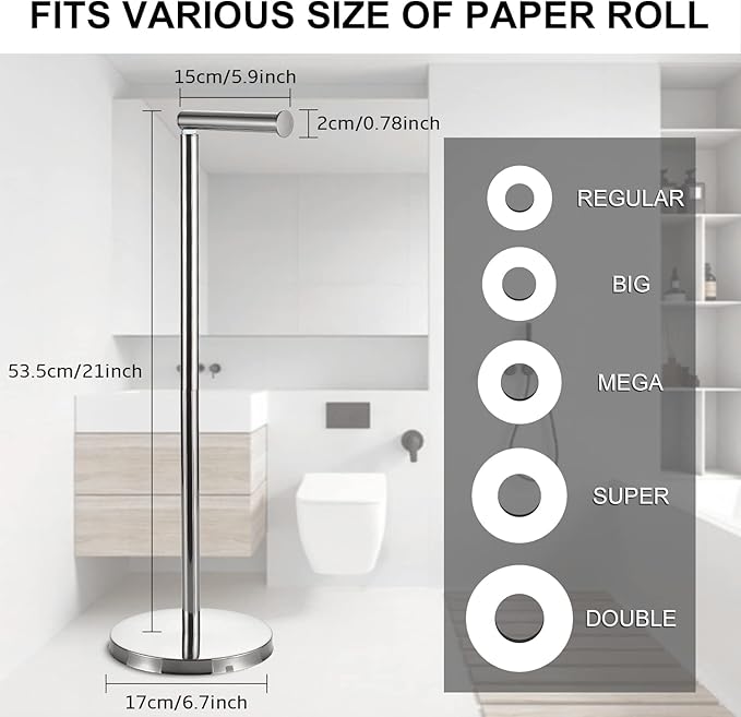 BGL Toilet Paper Holder Brushed Nickel 2 Pack Standing On Floor, Tissue Holder with Reserve Storage Paper Rolls, Free-Standing