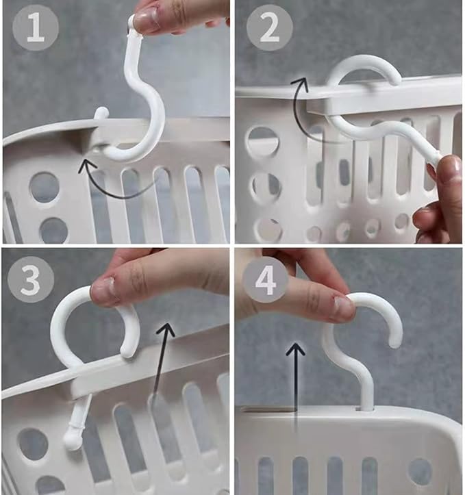 5PCS Plastic Hanging Baskets for Shower, Hanging Basket Organizer with Hooks, Rectangle 10.6Inches Small Hanging Storage Basket (Grey)