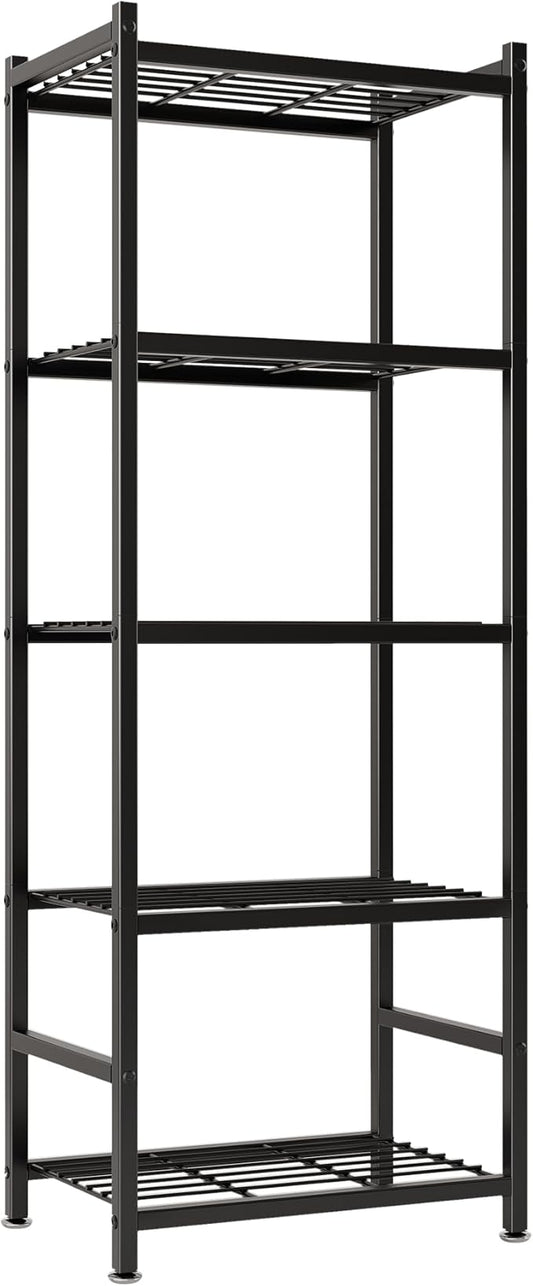 Storage Shelves, 5-Tier Metal Shelving Unit with Adjustable Feet, Compact Shelf Organizer for Garage, Kitchen, Pantry and Closet Organization,11.8" x 17.7" x 56.3", Black