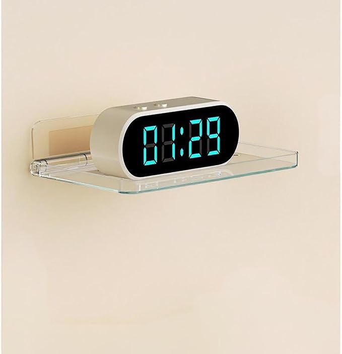 Foldable Wall Mounted Adhesive Shelf, No Drilling Plastic Storage Rack with Cord Hole,Drain Holes,Stick on Shelf for Bathroom, Kitchen, Bedroom and Living Room (Clear,Small)