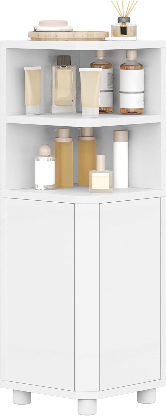 Hzuaneri Corner Cabinet, Small Bathroom Corner Cabinet with Doors, Narrow Storage Cabinets with Adjustable Shelves, Bathroom Organizers and Storage for Small Space, White BC21003X