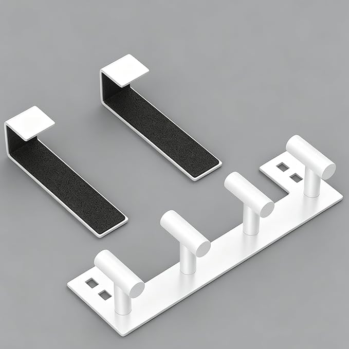 PMMASTO Over The Door Hooks, Fits 1-3/4" Thick Door No Drill Hooks for Closet Bathroom Bedroom Organization, Hanger for Coat Towel Robe (White, 4 T-Hooks)