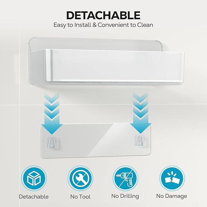 Nieifi Adhesive Wall Shelf, Shower Shelves 5 Pack with Soap Holder, Shower Organizer for Bathroom Organization, Clear