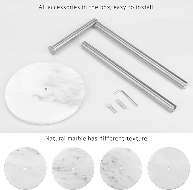 Toilet Paper Holder Stand with Marble Base, Free Standing Natural Stone Base Tissue Paper Storage with Reserve, Silver Space Toilet Bath 4 Rolls Holder for Bathroom/Kitchen Countertop