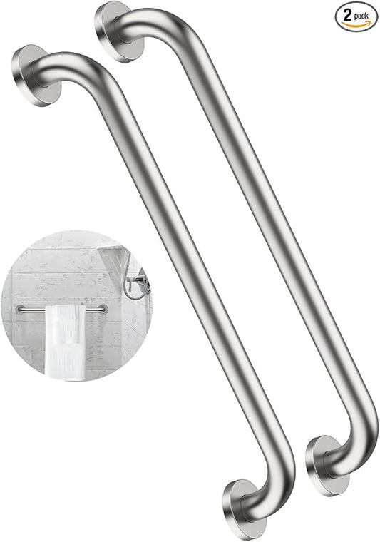 2 Pack 24 Inch Shower Grab Bar, ZUEXT Satin Brushed Nickel Stainless Steel Bathroom Grab Bar, Shower Balance Bar,Safety Hand Rail Support,Handicap Elderly Senior Assist Bath Handle(1.25" Diameter)