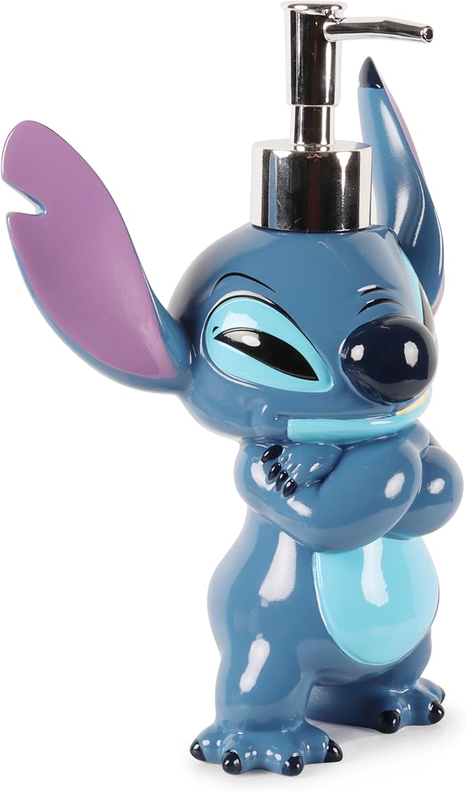 Jay Franco Kids Soap Dispenser – 8" Resin Hand Lotion Pump, Bathroom & Kitchen Decor, Official Licensed Product, Blue - Lilo and Stitch
