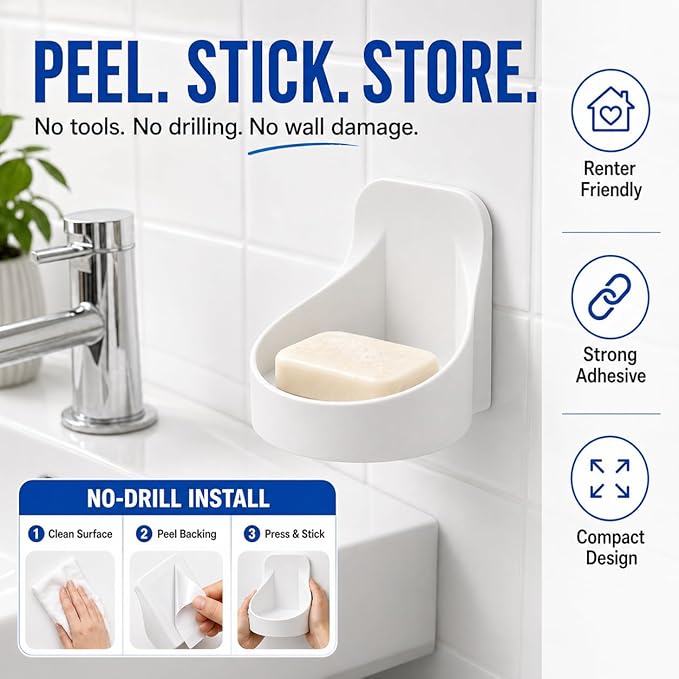 Adhesive Plastic Round Floating Wall Shelf, Wall Mounted Cup Holder Shower Organizer Bottle Racks