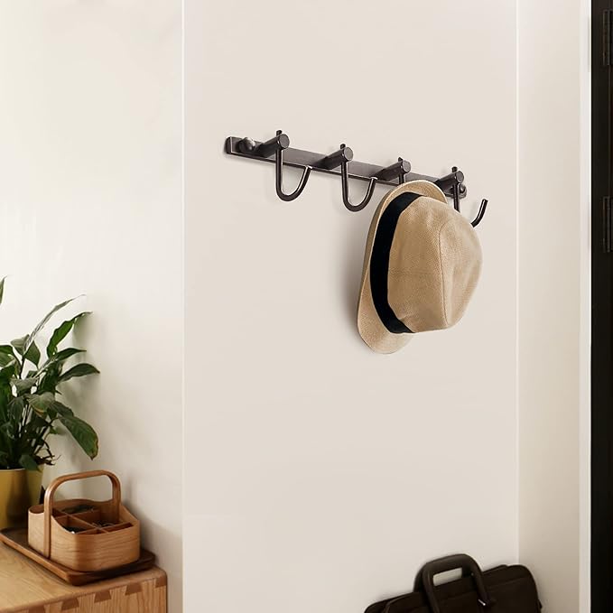 WINCASE Bronze Towel Hooks, Bathroom Rail Hook Rack Wall Mounted, Antique Oil Rubbed Brass Cloth Coat Rack with 4 Hooks Farmhouse