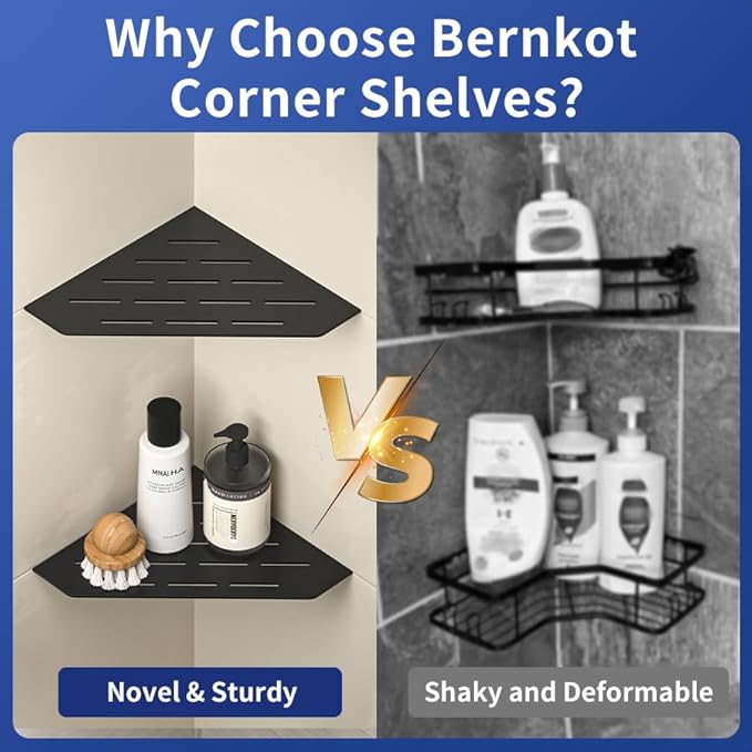 Corner Shower Shelf, 304 Stainless Steel Pentagonal Heavy Duty Floating Corner Sheves, Slot Design Grout in Bathroom Shelf for Tiled Wall 2 Pack(Matte Black, 8"-2 Pack)