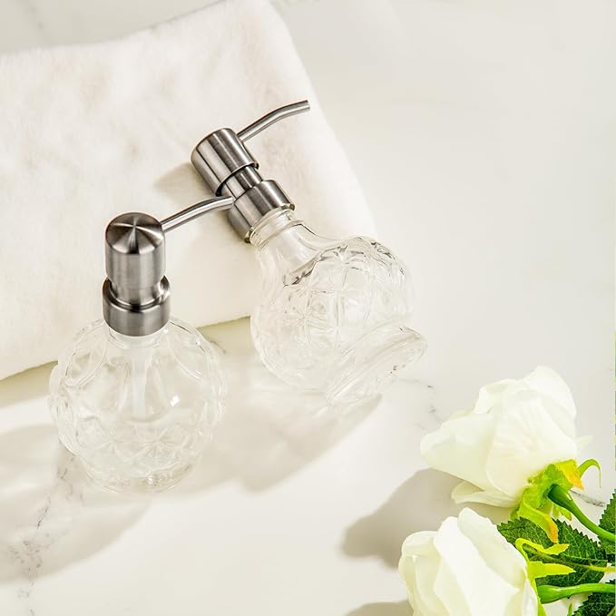 Glass Soap Dispenser Bathroom Hand Soap Dispenser with Stainless Steel Pump Liquid Soap and Lotion Dispenser Vintage Soap Dispenser Set for Bathroom Kitchen