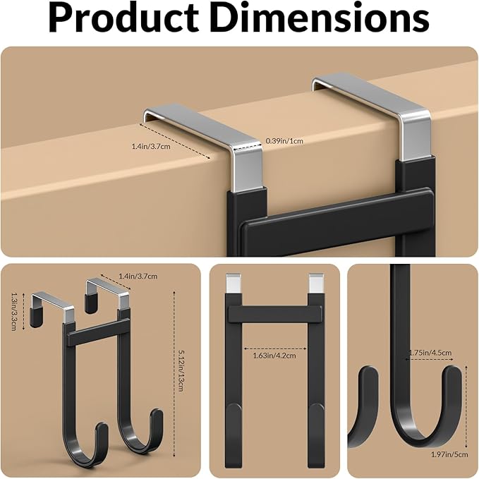 2 Pack Over The Door Hooks, 100 LBS Heavy Duty Metal Hanger with Non-Slip Rubber for Clothes, Towels & Hat, Rustproof Bathroom Organizer Fits Interior Doors Up to 1 3/8"