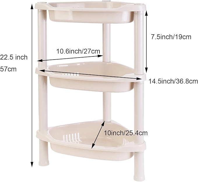 3 Tier Beige Corner Shower Caddy, 14.5 x 10 x 22.5 Inches, Plastic Shower Stands for Inside Bathroom, Bathtub, Shower Table (Beige 3 Tier)