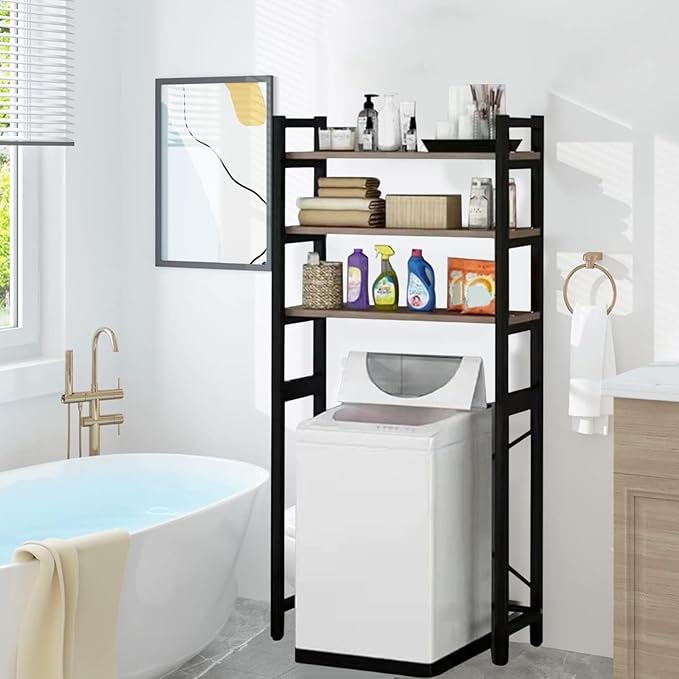 1 Set Over The Toilet Storage, 3-Tier Bathroom Laundry Storage Rack Space-Saving Organizer Household Supplies (Black)