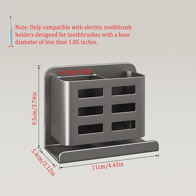 Grey Wall-Mounted Toothbrush Holder, Aluminum Material Shower Shaver Storage Rack, No Drilling Required, Removable Toothpaste Storage Rack