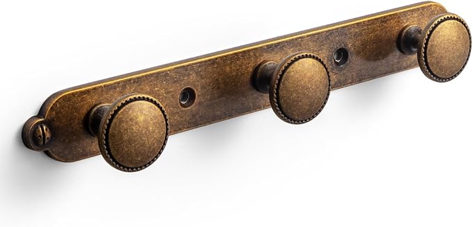Goo-Ki Antique Brass Coat Rack Wall Mount, Heavy Duty Zinc Alloy Wall Mounted Coat Hooks with Keelplate Backplate, Vintage Hat and Towel Hanger Rail for Entryway, Bathroom and Mudroom (3 Hooks)