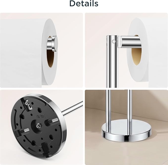 FORIOUS Toilet Paper Holder Stand, Modern Freestanding Tissue Roll Holder for Bathroom, Durable SUS 304 Stainless Steel and Weighted Base Toilet Paper Stand, Storage for 4 Rolls, Polished Chrome
