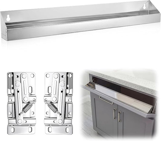 1 Set 31 Inch Stainless Steel Sink Drawer Tip Out Tray Kit Include Tip-Out Sink Trays and Hinges Large Pull Out Storage Organizer for Kitchen Bathroom Base Cabinets