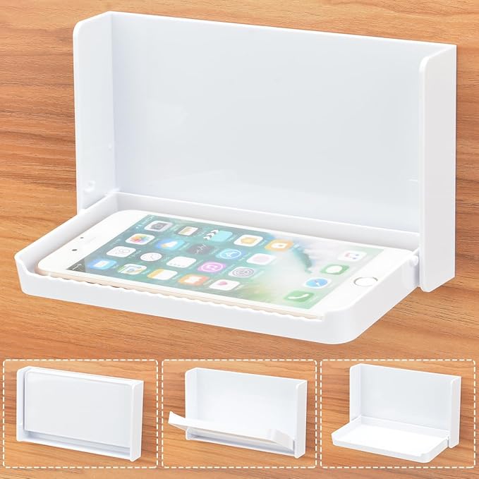 Small Floating Wall Shelf, Foldable Adhesive Mini Shelf for Phone, Remote, Earphone - Home, Office, White (1 Pcs)