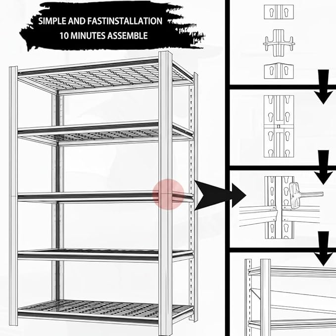 Adjustable Shelves Heavy Duty Storage Shelving Unit Black Steel for Office Garage Classroom Warehouse Studio 72" H x 36" W x 16.1" D 2000LBS 5-Tier