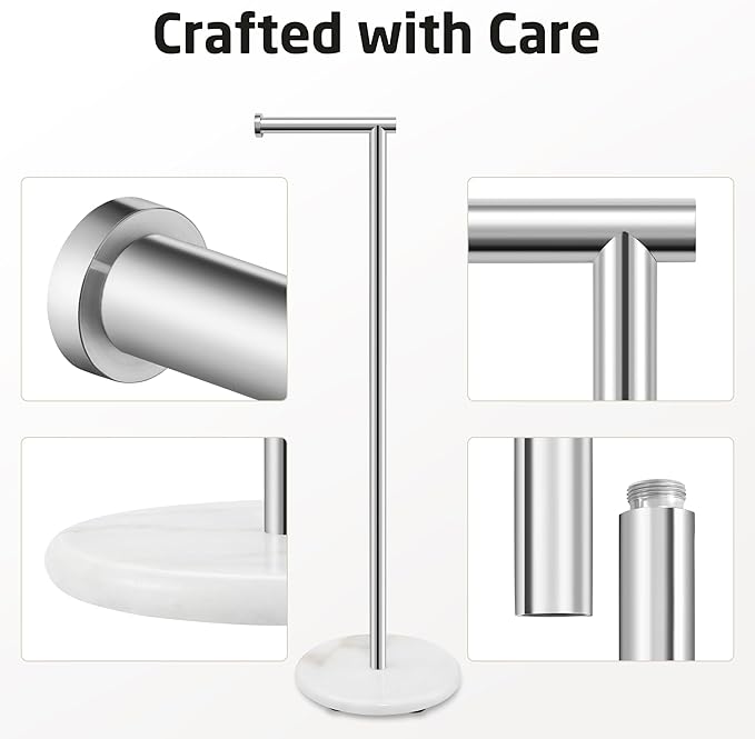 KES Extra High Toilet Paper Holder Freestanding 26", Toilet Paper Holder Stand with Natural Marble Base, Floor Free Standing Toilet Paper Holders 18/8 Stainless Steel Polished Finished, BPH284S66