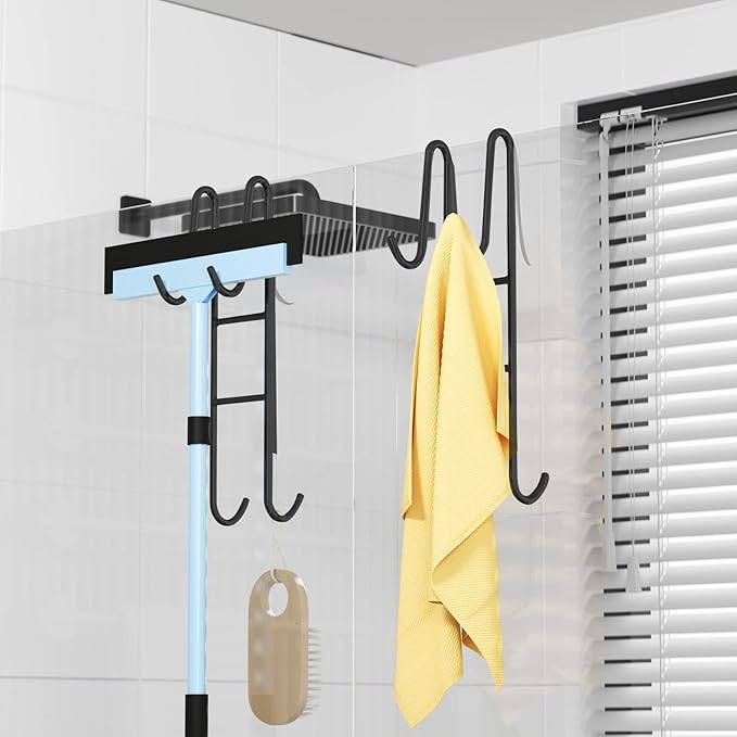 Cerbonny Shower Door Hooks (14 Inch), 2 Pack Super Extended Towel Hooks for Bathroom, Over Door Hooks, Shower Hooks for Frameless Glass Door, Black