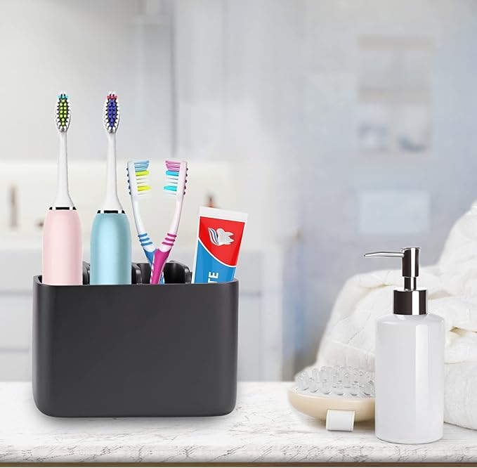 Toothbrush Holder Bathroom Toothbrush Toothpaste Organizer Tooth Brush Holder Makeup Brushes Holder Resin (Black)