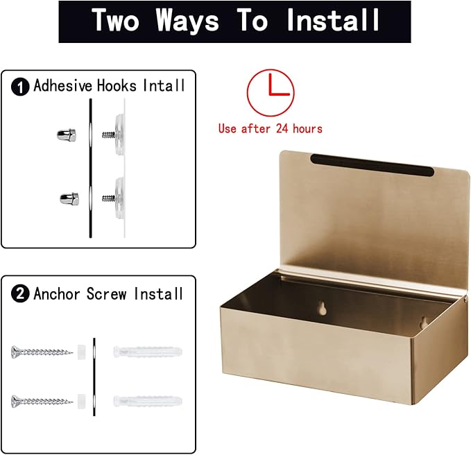 Adhesive Toilet Paper Holder with Shelf and Storage, Wall Mount Toilet Paper Roll Holder & Flushable Wipes Dispenser Set Fits Any Bathroom, Stainless Steel Tissue Holder-Square, Gold
